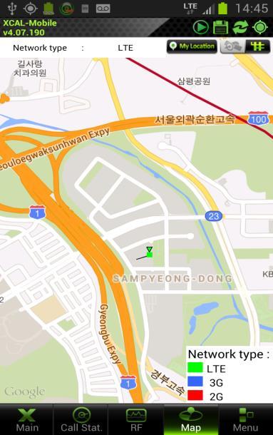 During measurement, tap Map button to display measurement data and serving line graphically in Google map in real-time.