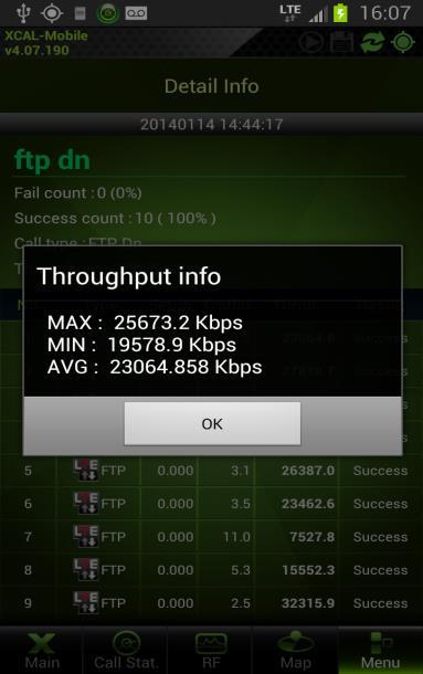 Only FTP, Throughput Info appears when tapping test result in Detail Info.
