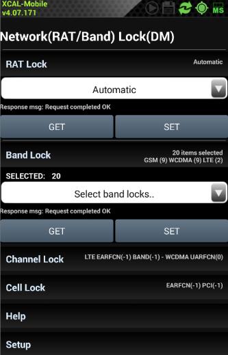 SET button for RAT Lock shows RAT Lock screen. 3-1. Tap to select the checkboxes of technologies, and tap SET button. 4.