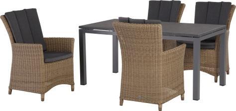 Wicker KUBU 5 MM 89572 New Ancona dining chair with 2 cushions 89253 Como Table 160x90cm solid top