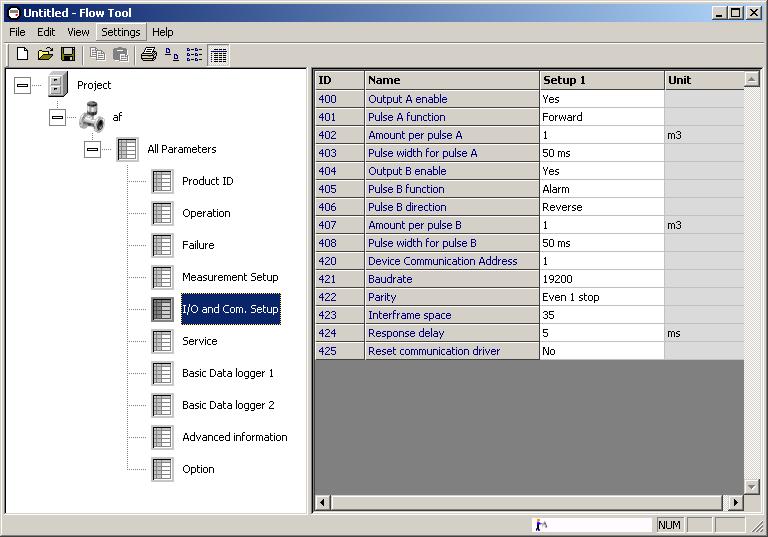 4. Commissioning Output configuration in Flow Tool (PC software) The Flow Tool window shows the parameters for output configuration.