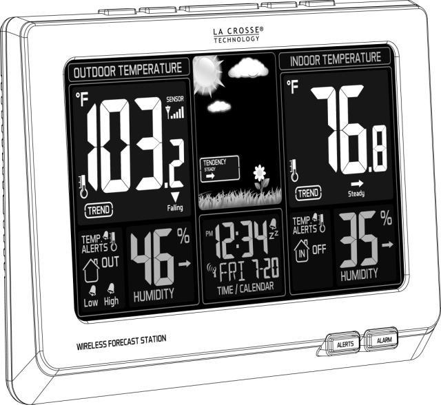 WIRELESS COLOR WEATHER STATION Model: 308-1414 Quick Setup Guide DC: 100814 FRONT VIEW Outdoor Temp + Trends Outdoor Humidity + Trend & Temp Alerts Animated Forecast + Trends Indoor Temp +