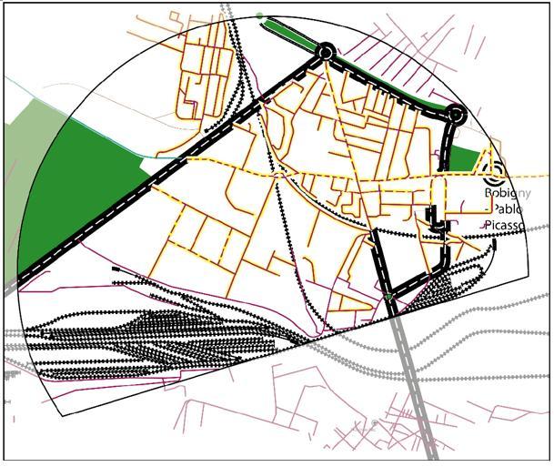 Criteria: safe mobility for slow modes XX: xxx Type of network Green line Separate Bicycle line Bicycle Line on street Separate Bus line Mixed traffic lines 0 5'000 veh/day 5000