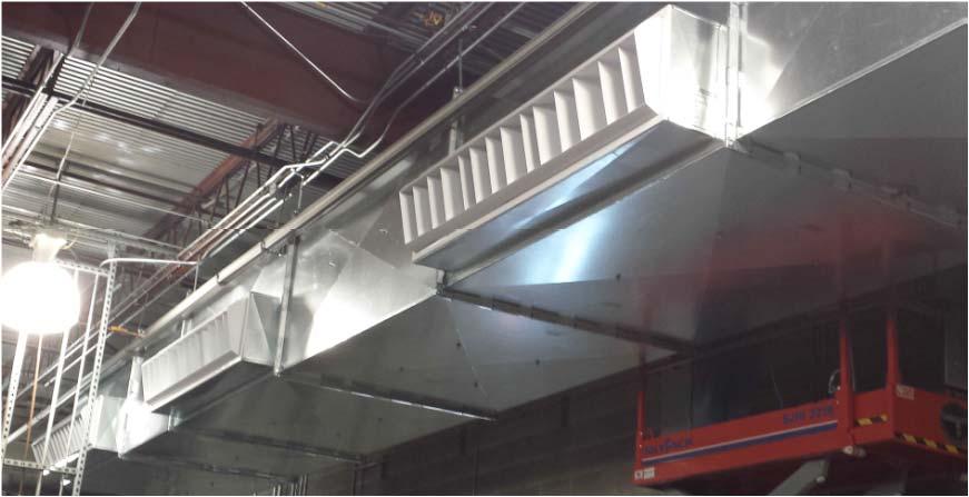 Figure 5: Large ducts for this manufacturing facility, bringing in much need fresh air. Note the system is balanced with and exhaust fan to not over pressurize the space. 2.