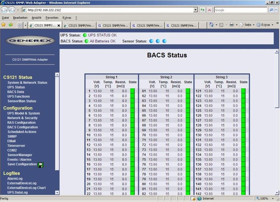 AMG BMCS WEBMANAGER Data Display When you are communicating directly with the webmanager via an IP address you will be able to see the AMG BMCS Battery Management and any environ-mental products,