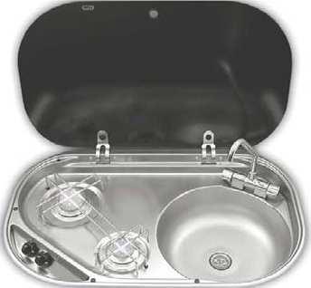 SMEV MO8821RM / MO8821LM 1-burner hob/sink combinations with glass lid MO8821RM