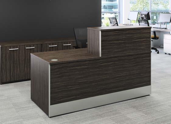 X-Range recepti These images show how Macassar finish can be used to X-Range reception desks