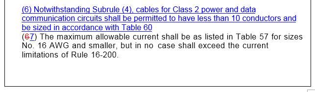 Table 60 - Allowable ampacities Table 60 Allowable ampacities for copper, eight-conductor, Class 2 power and data circuit cables (based on an ambient temperature of 30 C) (See Rule 16-330) Size A W G