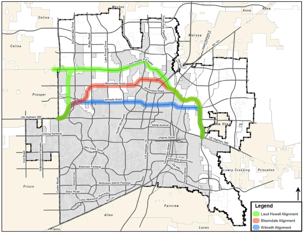 - Impacts tying back to US 380 at Custer McKinney Regional Choices: US 380 Bypass future Bloomdale option PROS: - minimizes negative impacts on major existing businesses - creates new opportunity for