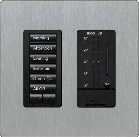 seetouch keypad and seetemp wall control in midnight with a stainless steel wallplate Bright daylight