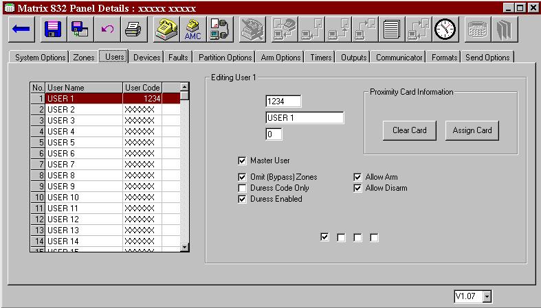 software. Once you have chosen an option press save and proceed to next screen (See User guide for complete Limited user programming information).