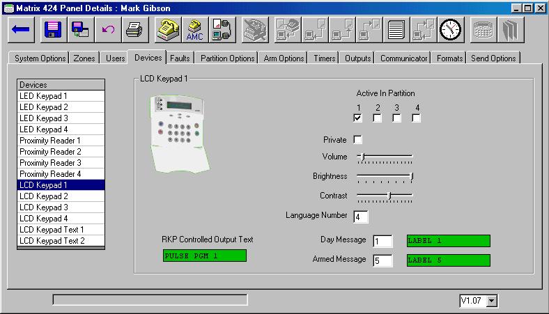 Section 8.8: Keypads & Proximity Readers Partition Allocation PC Programming Procedure : The PC screen illustrated below shows how to assign a keypad to a partition from the PC software.
