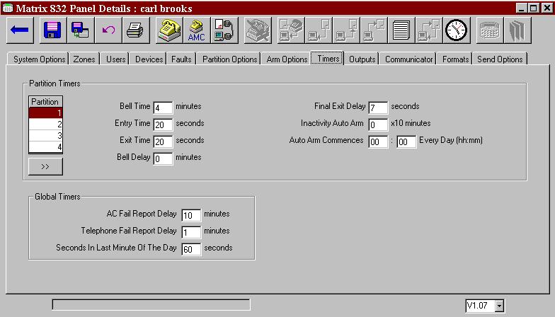 Section 8.12: System Timers PC Programming Procedure : The PC screen below shows how to program system times from the PC software.