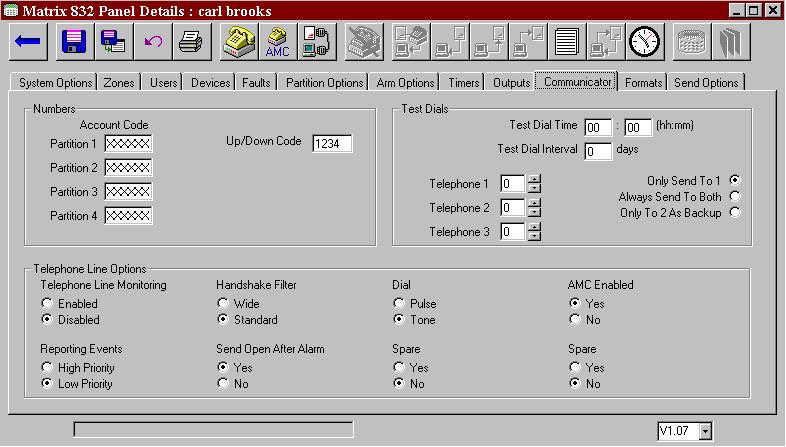 Section 9.1: Digital Communicator PC Programming Procedure : The PC screen below shows how to program the digital communicator options from PC software.