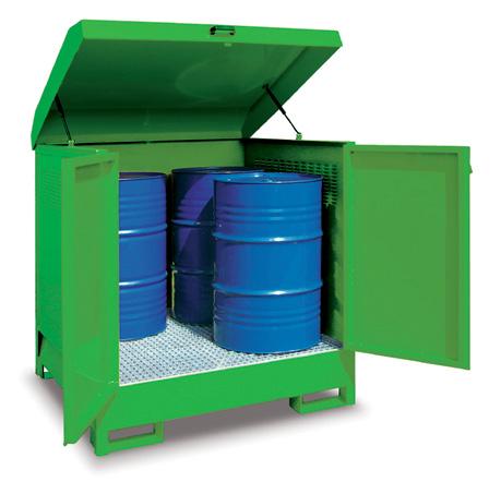 DRUM STORAGE SUMPS ABSORBENT PADS Watertight covered sump, containment volume according to law. Sheet thickness 15/10, this allows the sump to be more solid and eventually prevent any impact.