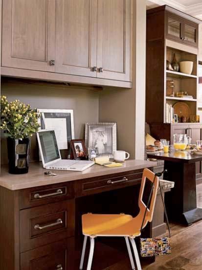 10 Trends for 2010 Extra Workspace in the Kitchen Kitchen designer Terrell Goeke created space in the kitchen and family room for this desk, which