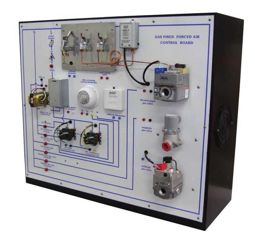 HEATING TRAINERS MODEL TU-502 GAS FIRED HEATING CONTROL BOARD The control board contains a complete set of electrical controls of a furnace, with air conditioning, to demonstrate basic principles and