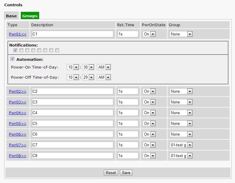 32 8.2.7 Controls From the Edit Menu>Controls option, you can edit your unit's power control options. The Edit > Controls menu Type Description Rst.