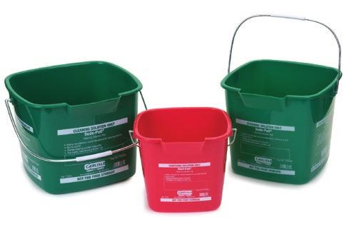 printed on the pails in English and Spanish Made of sturdy, dishwasher safe plastic Use Square Steri- & Suds-Pail with microfiber cloths to clean Dinex equipment and Dinex meal delivery carts 11833