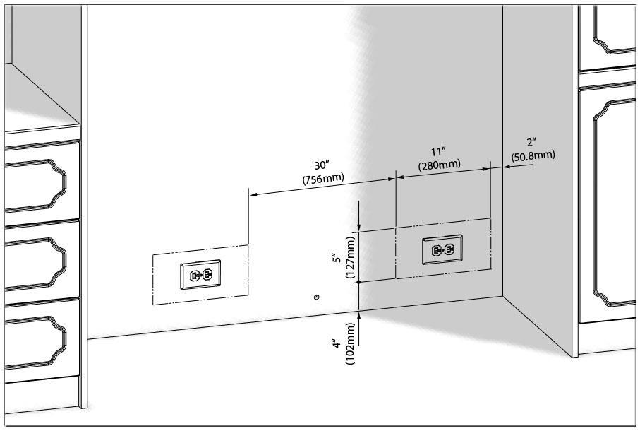 Location of the Electrical Wiring Location of the electrical wiring must be within the range given below.