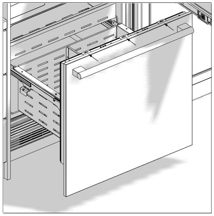 Loosen 3 bracket screws at the upper section of the freezer door.