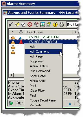 8 Monitor and interact with alarms at run time To acknowledge the selected alarm and enter a comment: 1.