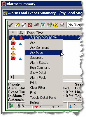 FactoryTalk Alarms and Events System Configuration Guide To acknowledge all of the alarms displayed on the page: In the Alarm and Event Summary toolbar, do one of the following: Click Ack