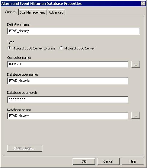 FactoryTalk Alarms and Events System Configuration Guide 2. In the Alarm and Event Historian Database Properties dialog box, configure properties for the new database definition.