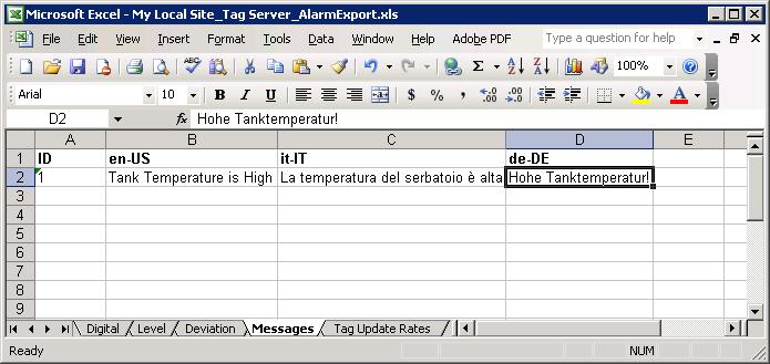 FactoryTalk Alarms and Events System Configuration Guide 4. To add messages, type the new message in a row under the column specified for that language.