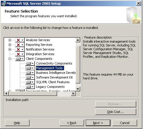 FactoryTalk Alarms and Events System Configuration Guide Step 1: Install Microsoft SQL Server Management Tools To add the SQL Server 2005 Management Tools to an existing instance of SQL Server 2005,