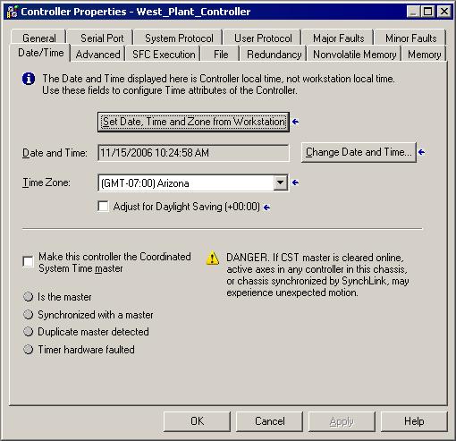 F Alarm time stamping You can see the calculated result in RSLogix 5000, in the Controller Properties dialog box, on the Date/Time tab, as