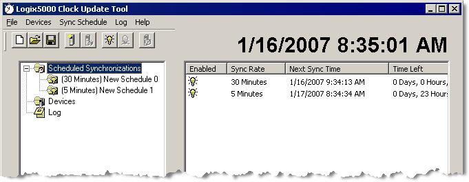 To create a synchronization schedule: 1. In the Logix5000 Clock Update Tool, in the left pane, click Scheduled Synchronizations. 2.
