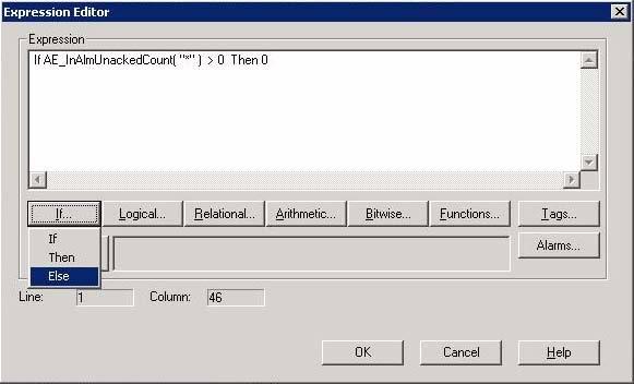 FactoryTalk Alarms and Events System Configuration Guide 10. In the Expression box, type 0, click If and then click Else to add an ELSE condition.