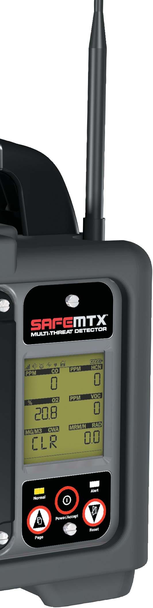 The SAFESITE Multi-Threat Detection System simultaneously monitors and wirelessly communicates six potential threats: CWAs, VOCs, TICs, gamma radiation, combustible gas and oxygen deficiency.