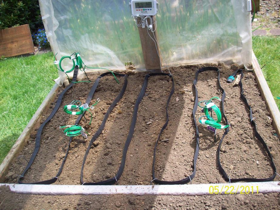 Three soil moisture sensors and soil thermometers were installed to