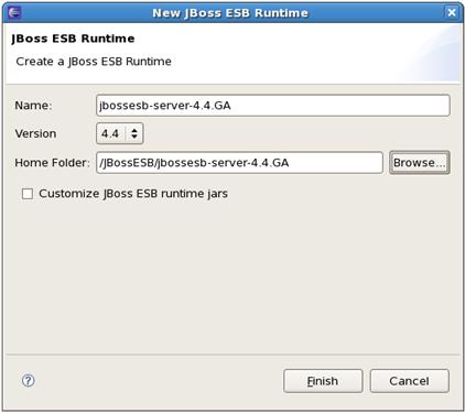 Configuring ESB Runtime in Preferences Figure 2.13. Configure new JBoss ESB Runtime The new JBoss ESB Runtime will be configured. Click OK to finish and save the preferences.