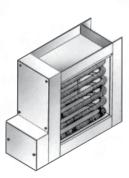 Types DFF and DIF duct heaters are designed and approved for comfort heating applications. The unit must be installed in a horizontal duct with the terminal housing at the side or bottom.
