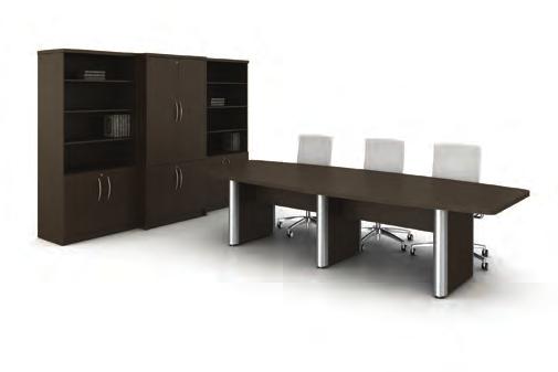 A credenza with lateral file and storage cabinet provides storage for files and doubles as an additional worksurface. Collaborate. Conference. Meeting now in session.