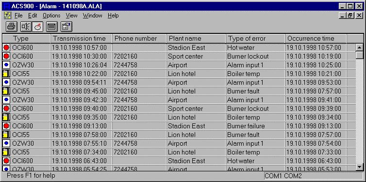 Applications Alarm Every alarm received from the plant (central unit or devices) is entered in an alarm list That list contains a description of the alarms and the information required for exporting