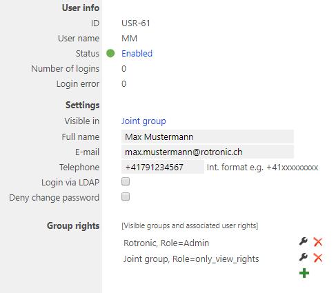 It can be defined for every user which rights he has per group.