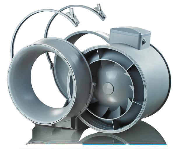 The hemispheric impeller shape and specially profiled blades increase the air flow circular velocity and provide higher pressure and capacity as compared to standard axial fans.