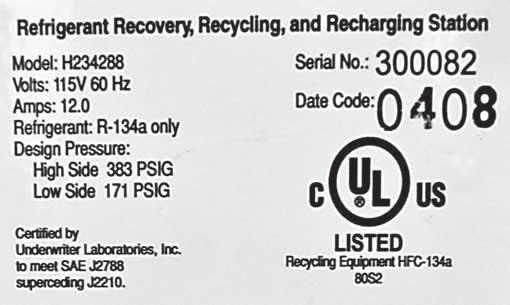 Purity of Recycled CFC-12 The SAE J1991 standard of purity for on-site recycled CFC-12 states that the refrigerant shall not exceed the following levels of contaminants: Moisture: 15 Parts Per