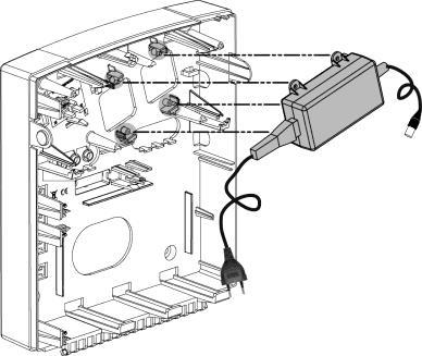 Mounting and Wiring 1. Connection to AC must be permanent and connect through the mainsfuse terminal block (see Figure 2-3 below): A. Affix AC adapter as per placement struts. B.