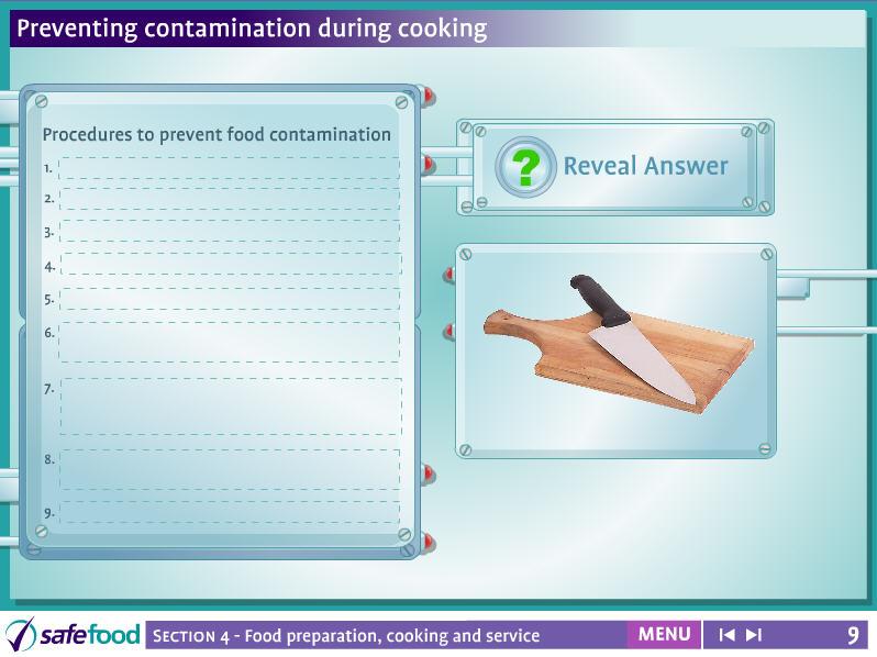 screen 9 Preventing contamination and bacterial growth during cooking This is an interactive screen for the teacher to display suggested answers.