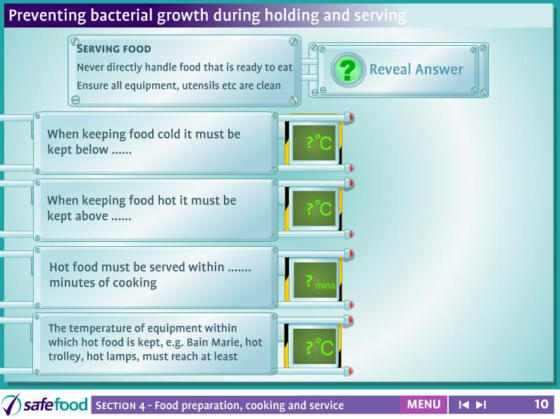 screen 10 Preventing bacterial growth during holding & serving This screens shows the points without revealing the full answer until the teacher wants to.
