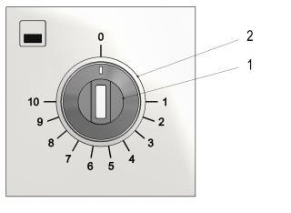 7 Initial operation; Function check 7.1 Ceramic cooking field, radiant ST Set control knob (1) to level 10 illuminated ring (2) must light up.