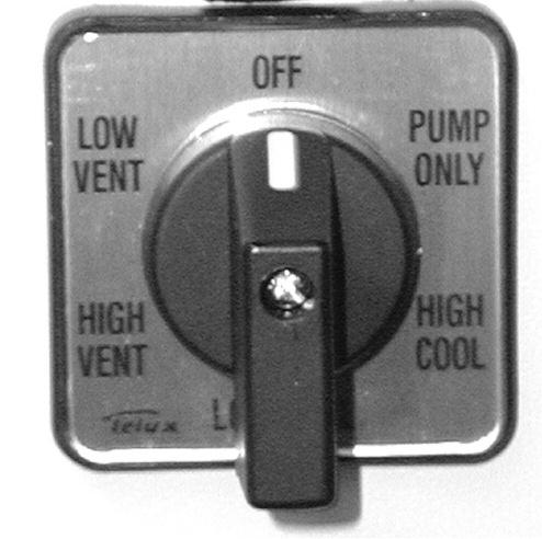 CONTROL The Pro-Kool PROK142-2 control switch is mounted on the front of the unit in the upper right corner. It has the following positions: OFF - Power is off to the blower motor and the pump motor.