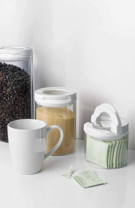 FOOD STORAGE FlipLock Glass Canisters One-handed flip of the lid ring creates an airtight