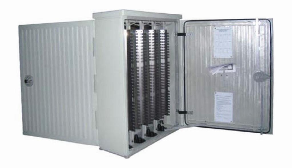 Related Accessories: Rack Monitoring System, Power Distribution Units Highlights Weatherproof outdoor cabinet for cross-connect applications. 2400 pairs capacity (Krone-style). Front and rear doors.