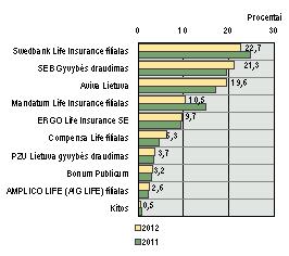 2 pav. Koncentracija Lietuvos gyvybės draudimo rinkoje pagal išmokas Šiuo metu 40 proc. rinkos priklauso užsienio kapitalo bendrovėms. Tik tris įmones galima identifikuoti kaip nacionalines.